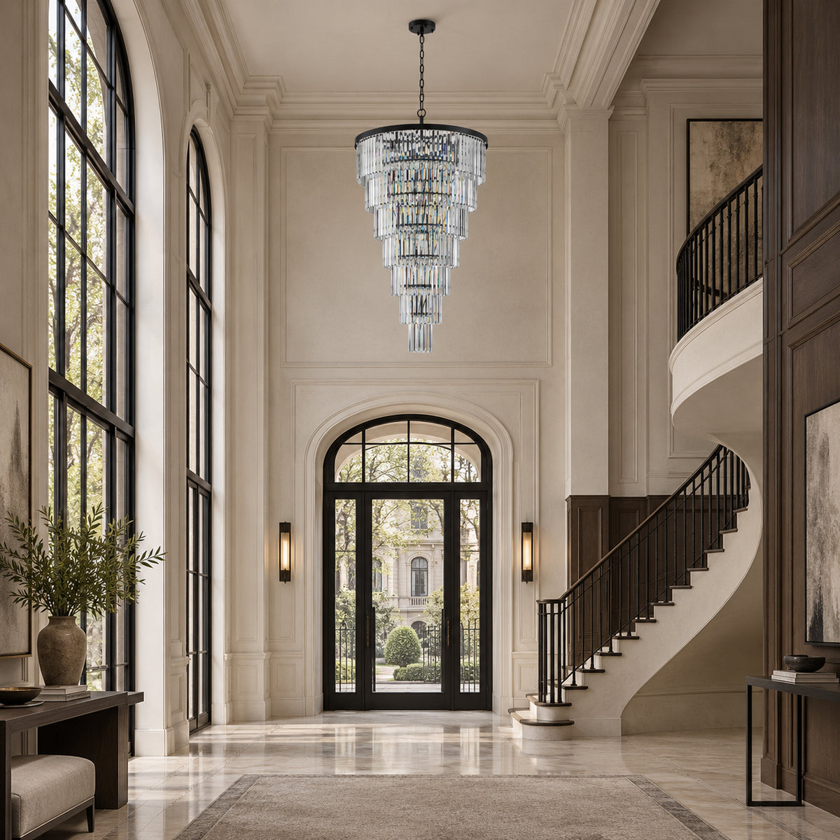 Cascata Chandelier, 7-Tier 22-Light Black K9 Crystal, 30" Dia