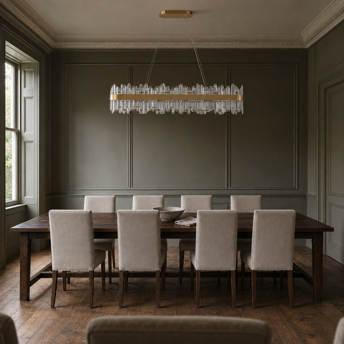Oval Crystal Chandelier 45.3" — 24-Light Gold K9 Chandelier for Long Tables