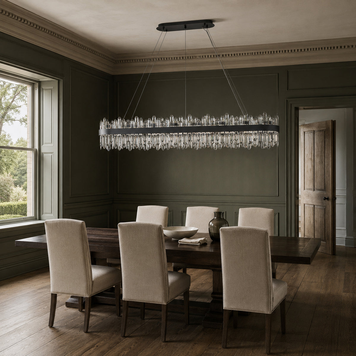 Rectangular Crystal Chandelier 57" — 32-Light Modern K9 Chandelier