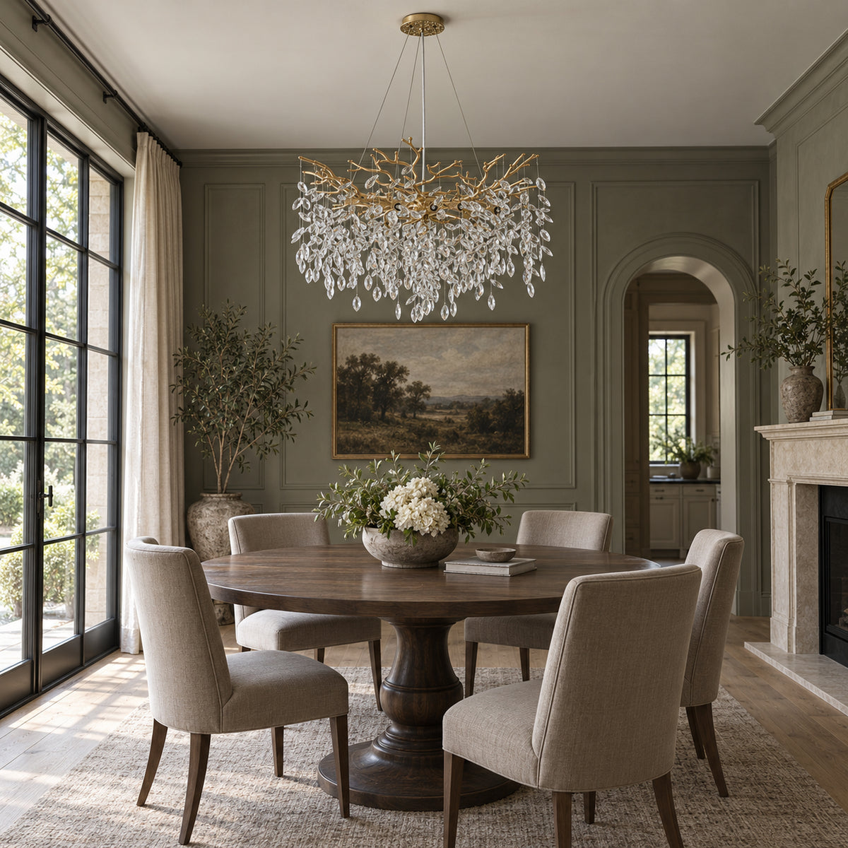 Rami Branch Chandelier, 10-Light Gold K9 Crystal, 31.5" Dia