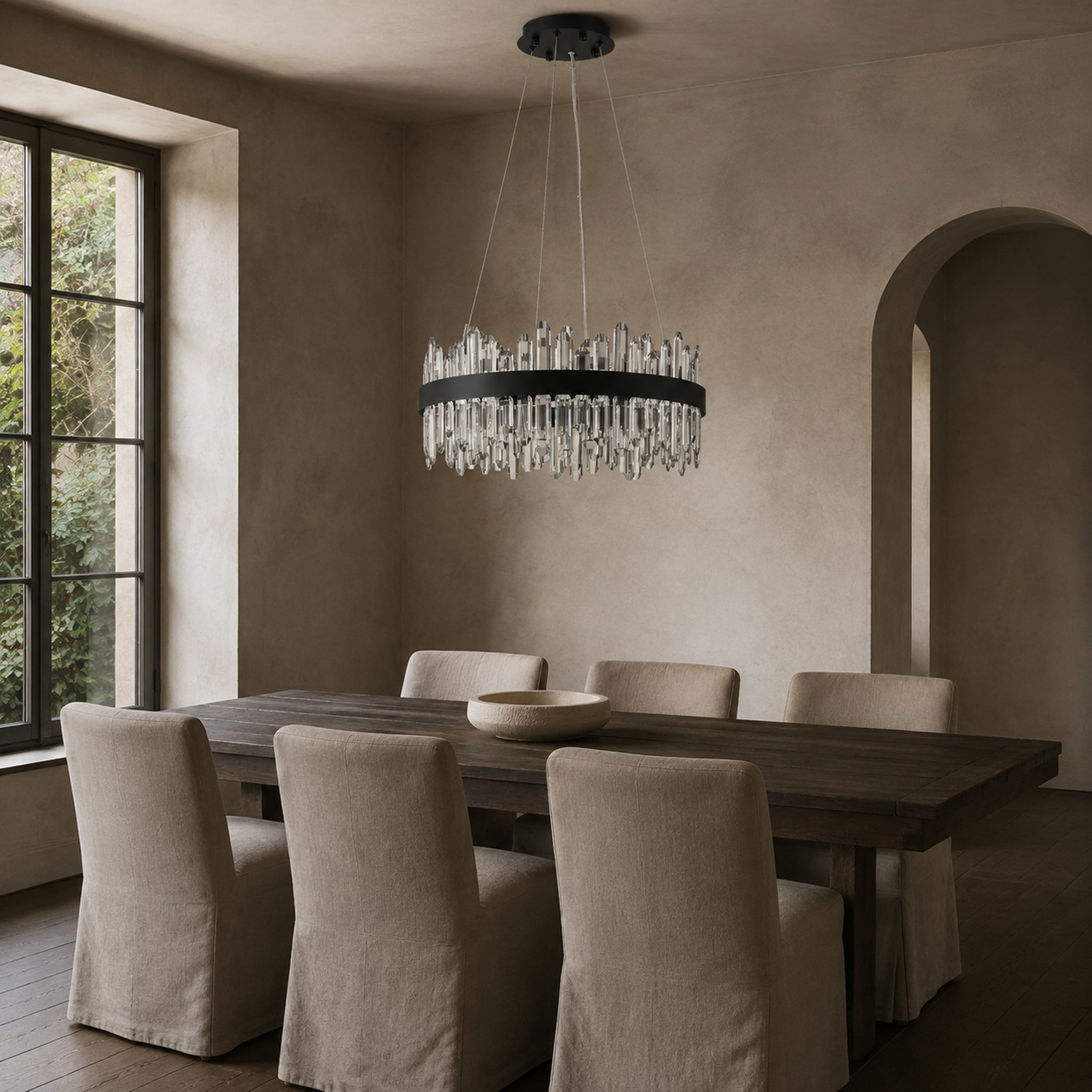 Round 2-Tier K9 Crystal Chandelier 23" — 16-Light Gold Modern Chandelier