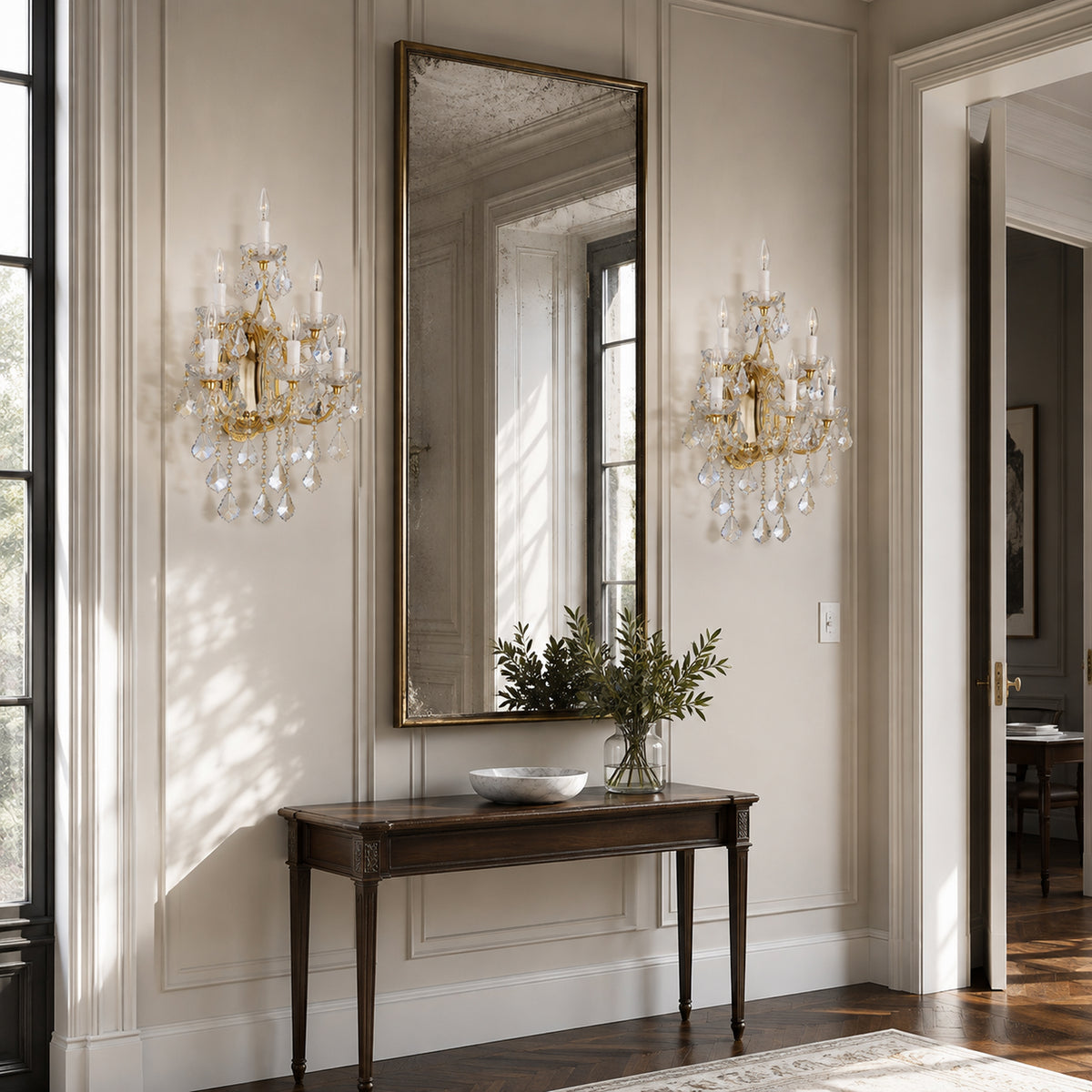 Maria Theresa Wall Sconce, 6-Light Gold K9 Crystal, 17" W