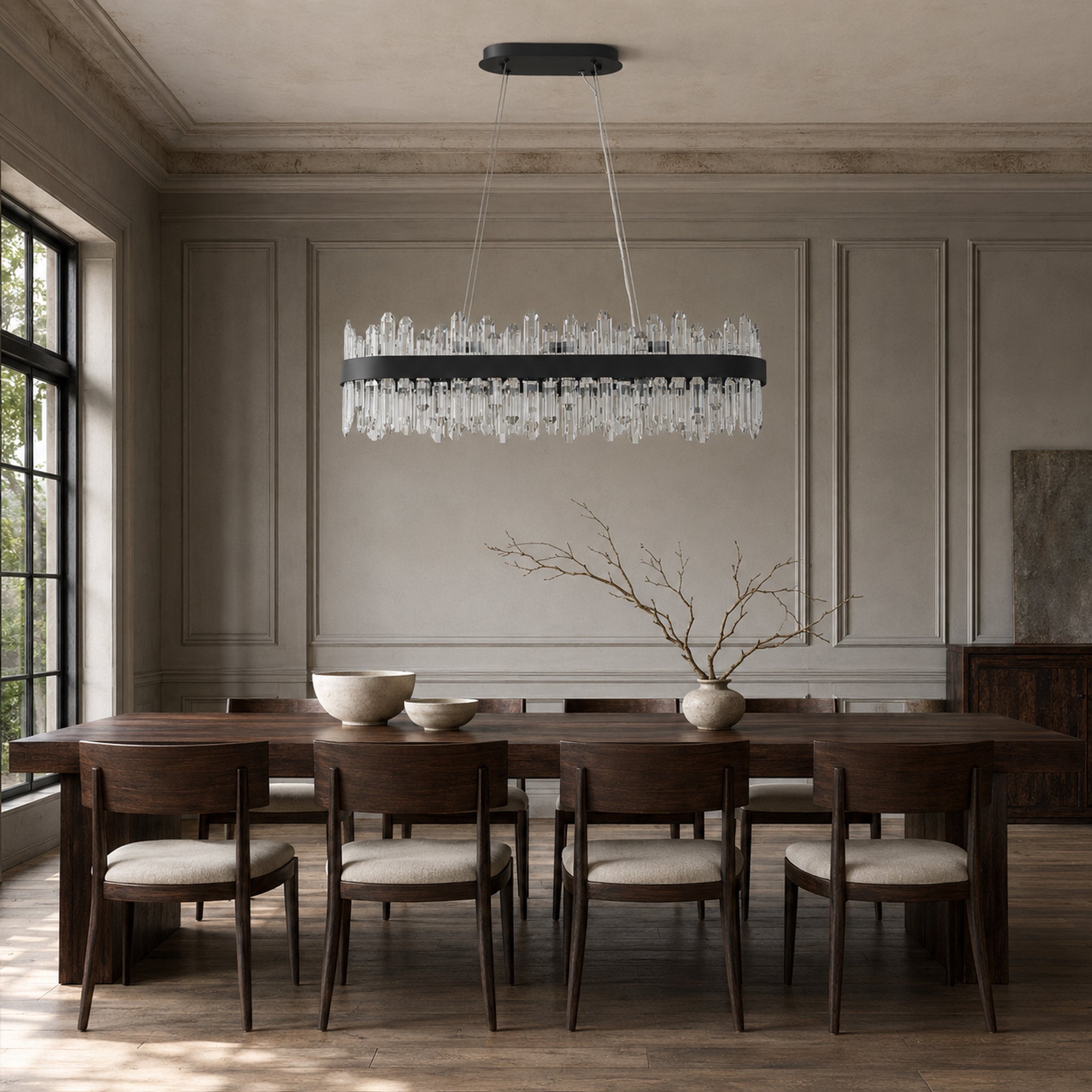 Modern Oval K9 Crystal Chandelier 35.4" — 20-Light, Black