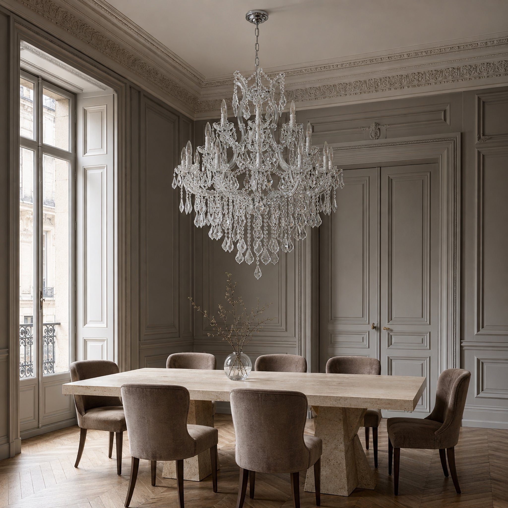 Maria Theresa Crystal Chandelier — 15-Light Gold K9 for High Ceilings