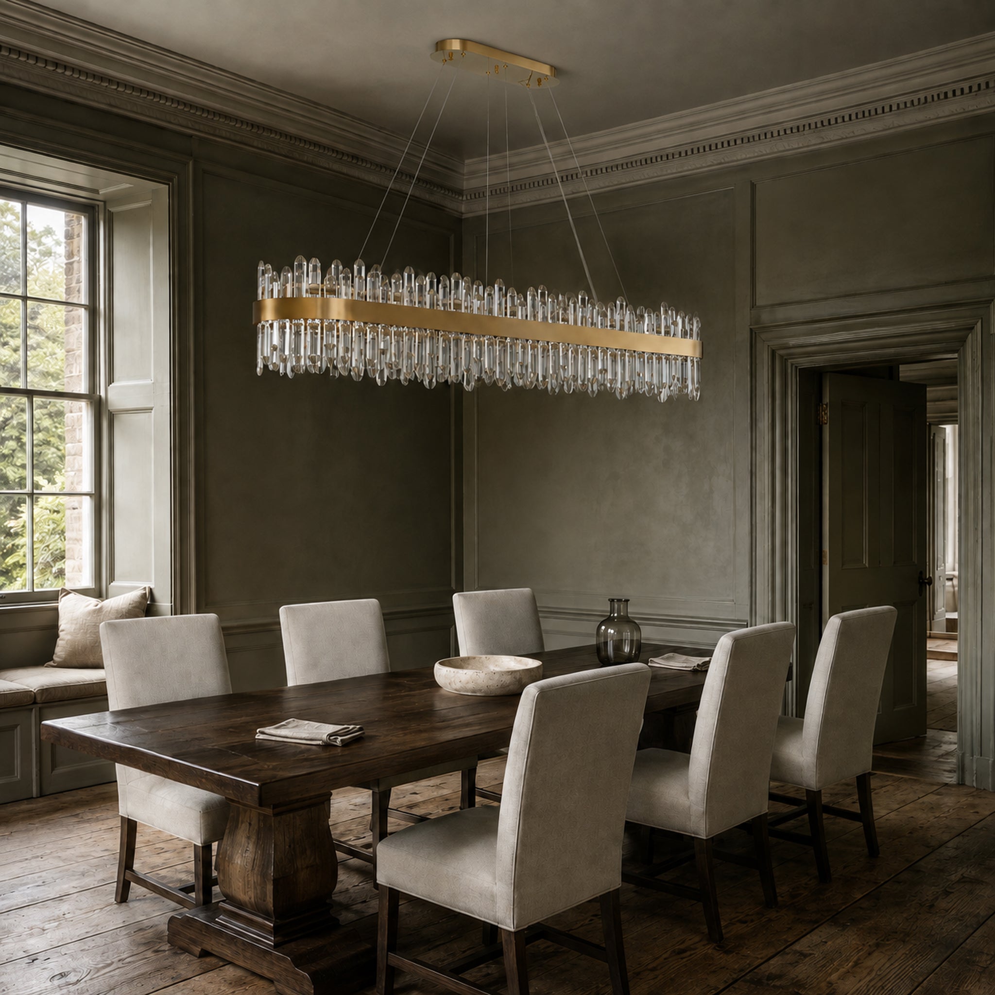 Rectangular Crystal Chandelier 57" — 32-Light Modern K9 Chandelier