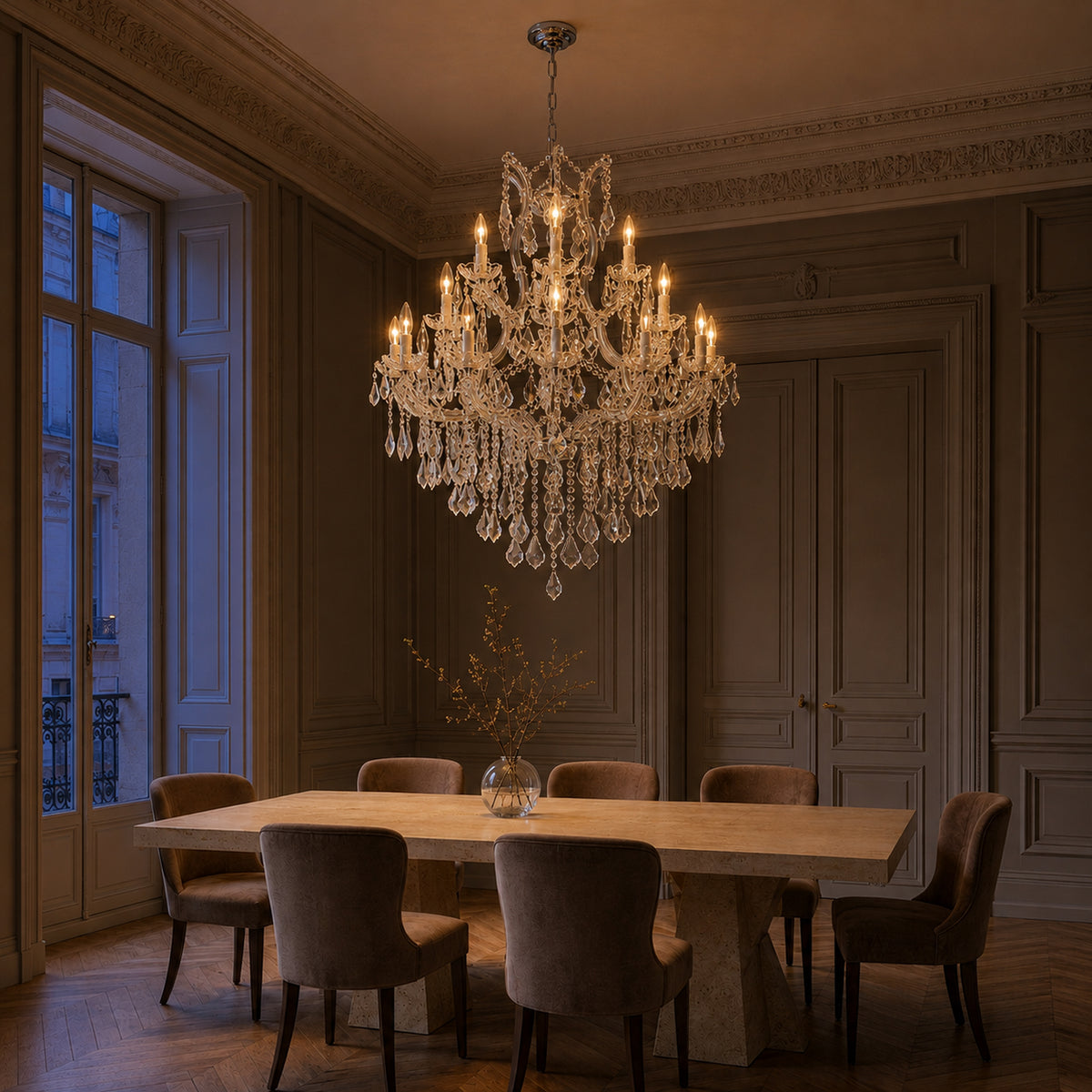 Maria Theresa Crystal Chandelier — 15-Light Gold K9 for High Ceilings