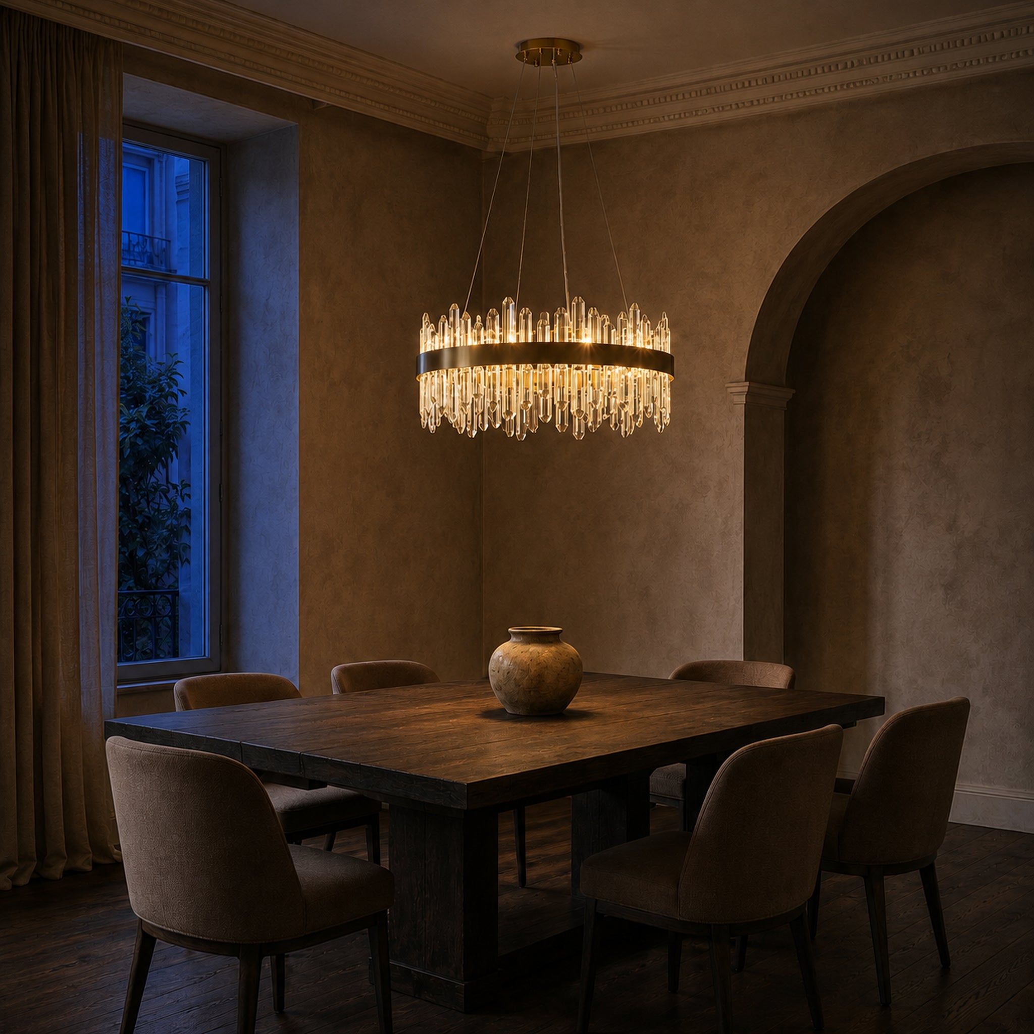 Round 2-Tier K9 Crystal Chandelier 23" — 16-Light Gold Modern Chandelier