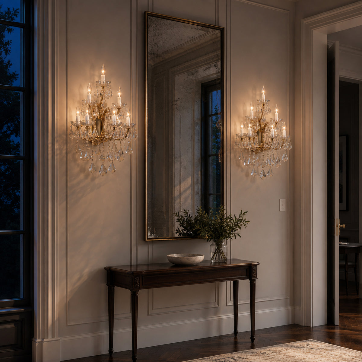 Maria Theresa Wall Sconce, 6-Light Gold K9 Crystal, 17" W