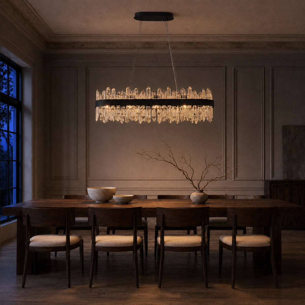 Modern Oval K9 Crystal Chandelier 35.4" — 20-Light, Black