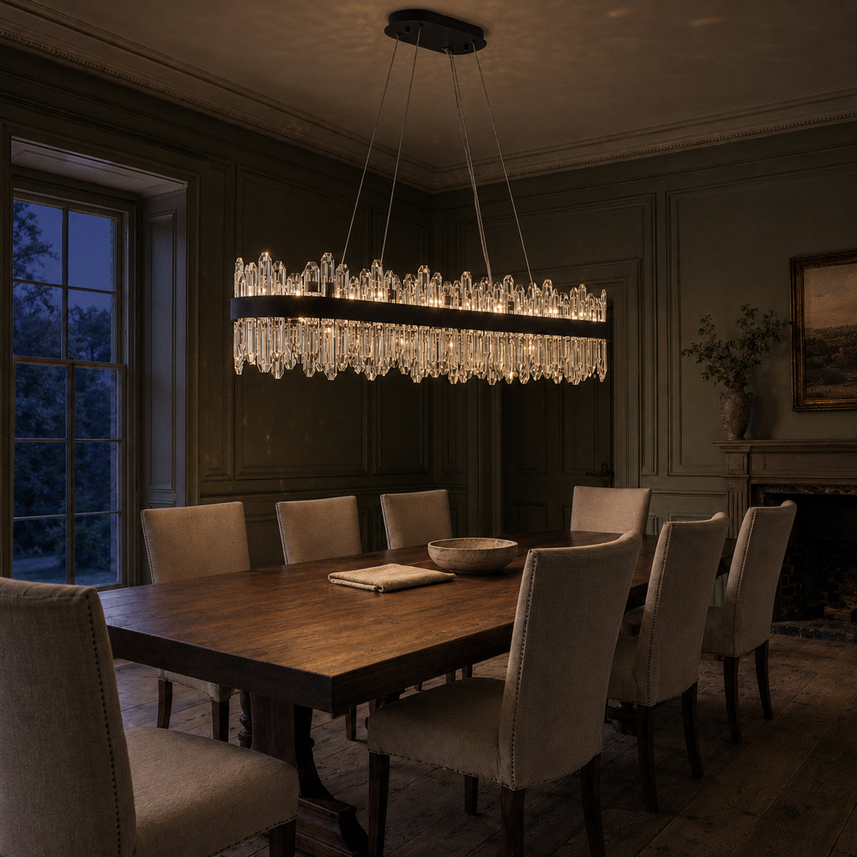 Oval Crystal Chandelier 45.3" — 24-Light Gold K9 Chandelier for Long Tables
