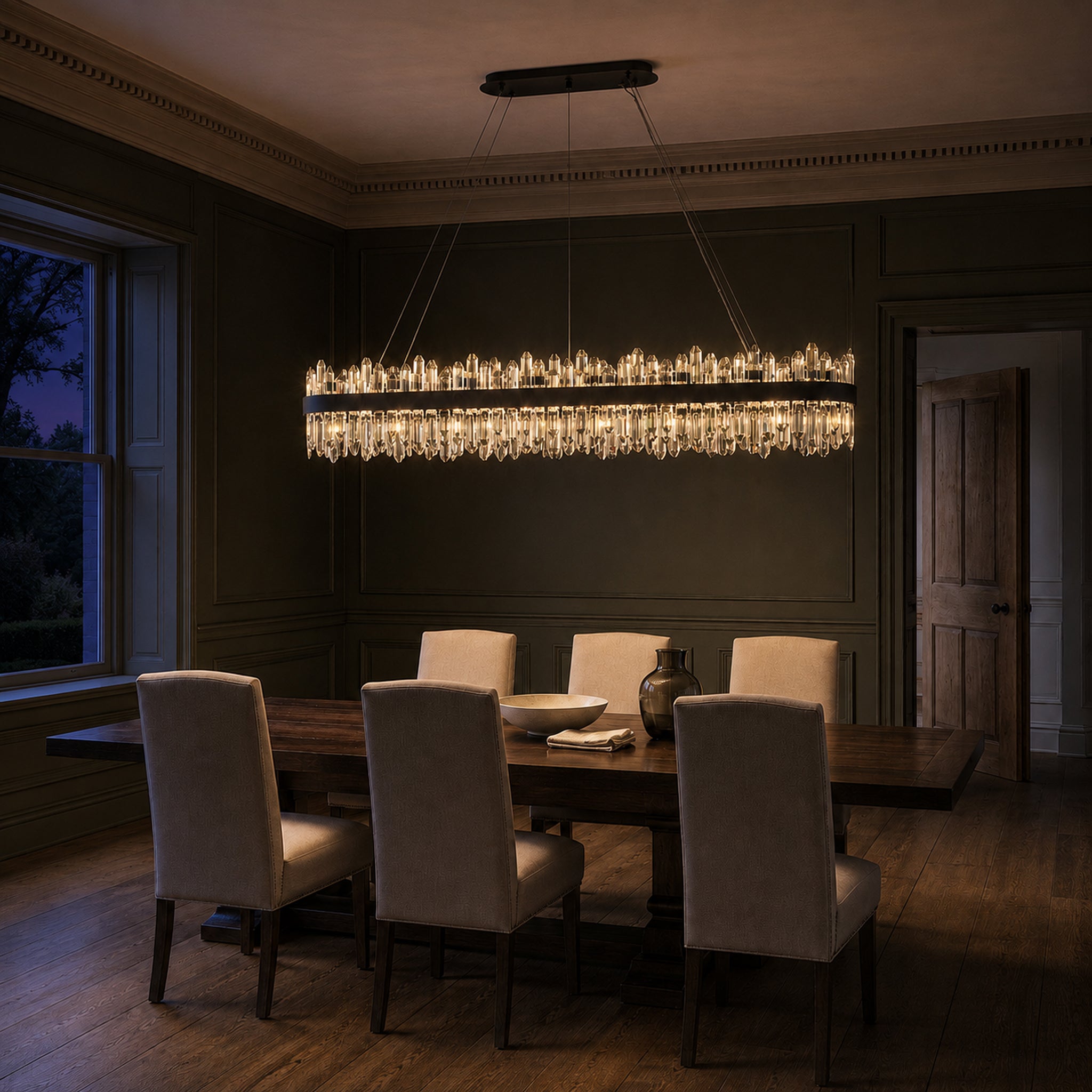 Rectangular Crystal Chandelier 57" — 32-Light Modern K9 Chandelier