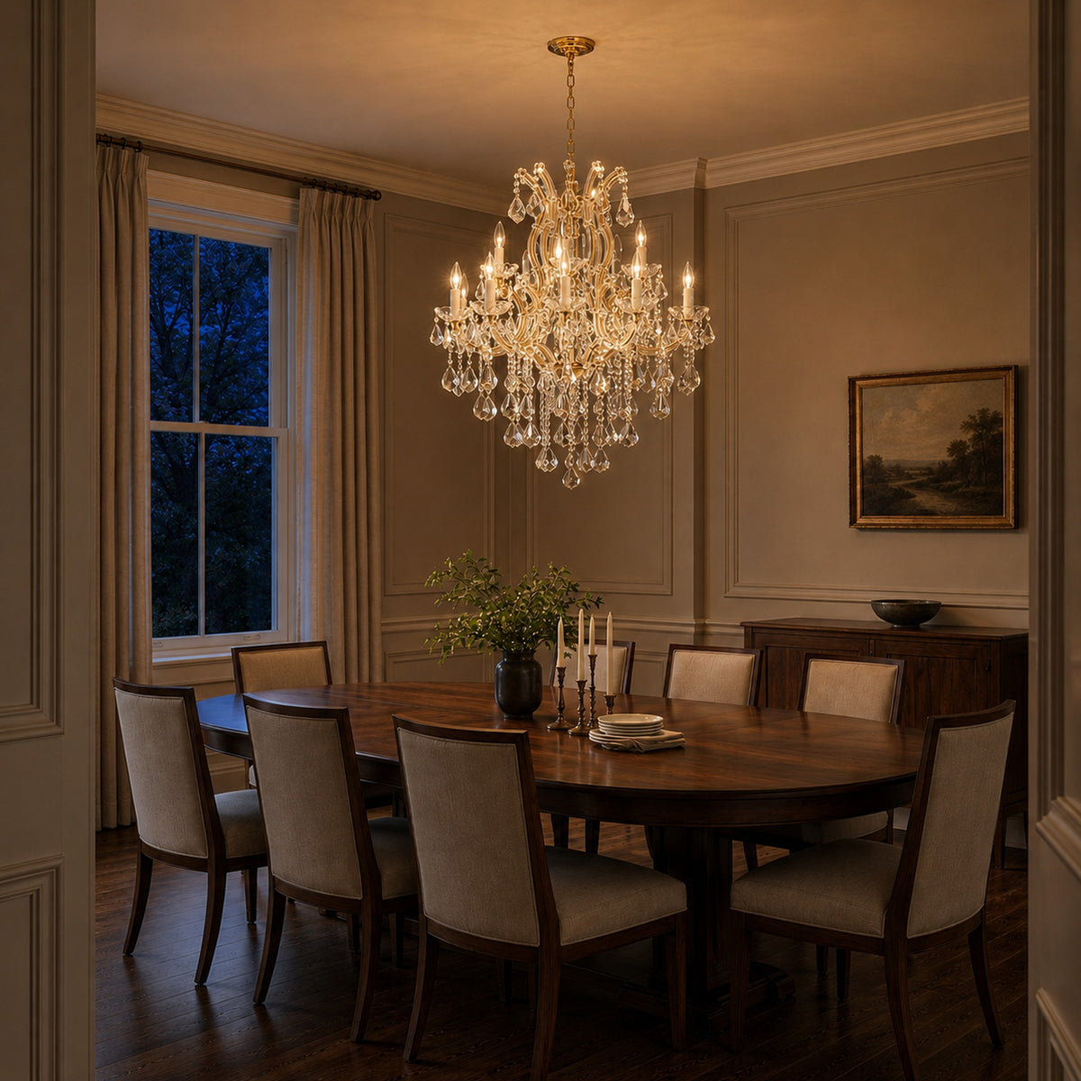 Maria Theresa Crystal Chandelier — 15-Light Gold K9 for High Ceilings
