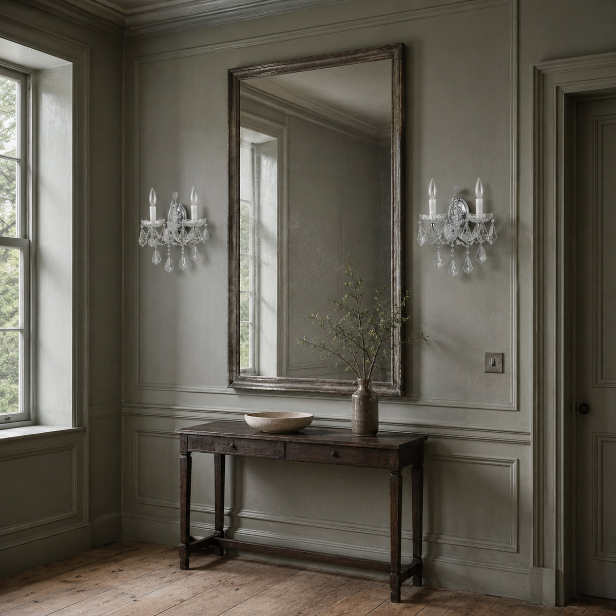 Maria Theresa Wall Sconce, 2-Light Chrome K9 Crystal, 13" W