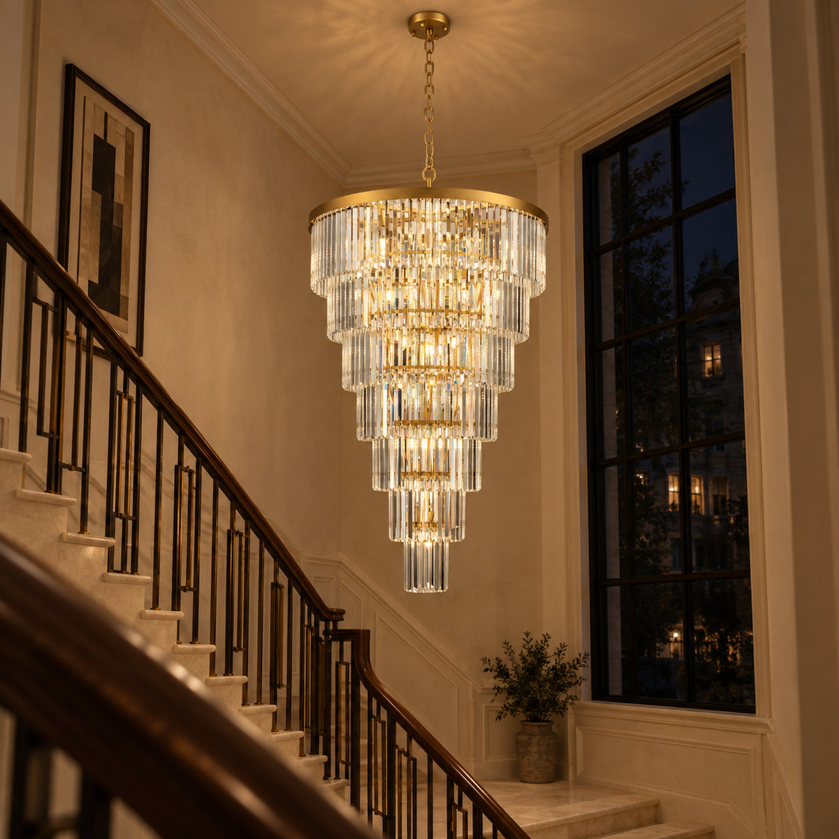 Cascata Chandelier, 7-Tier 22-Light Gold K9 Crystal, 30" Dia