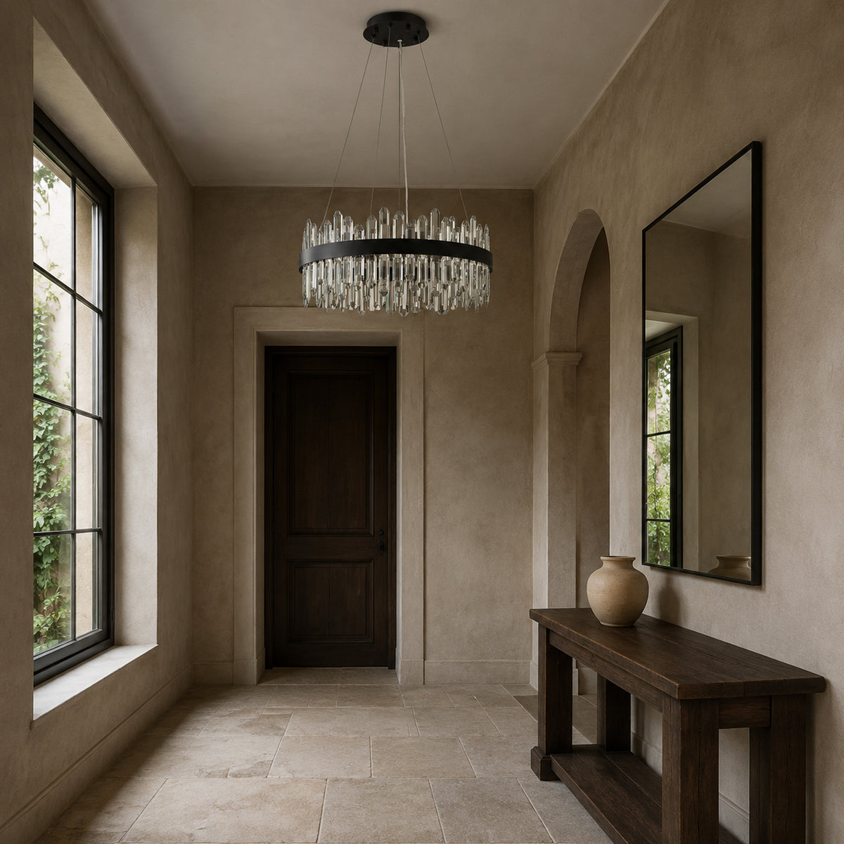 Round 2-Tier K9 Crystal Chandelier 23" — 16-Light Gold Modern Chandelier