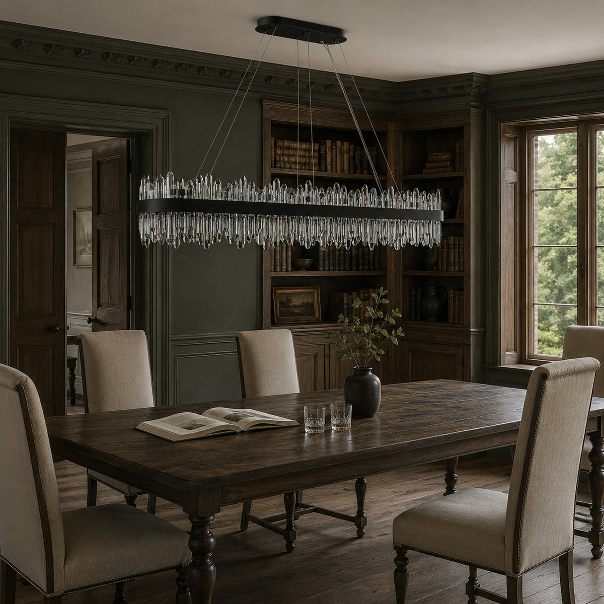 Rectangular Crystal Chandelier 57" — 32-Light Modern K9 Chandelier