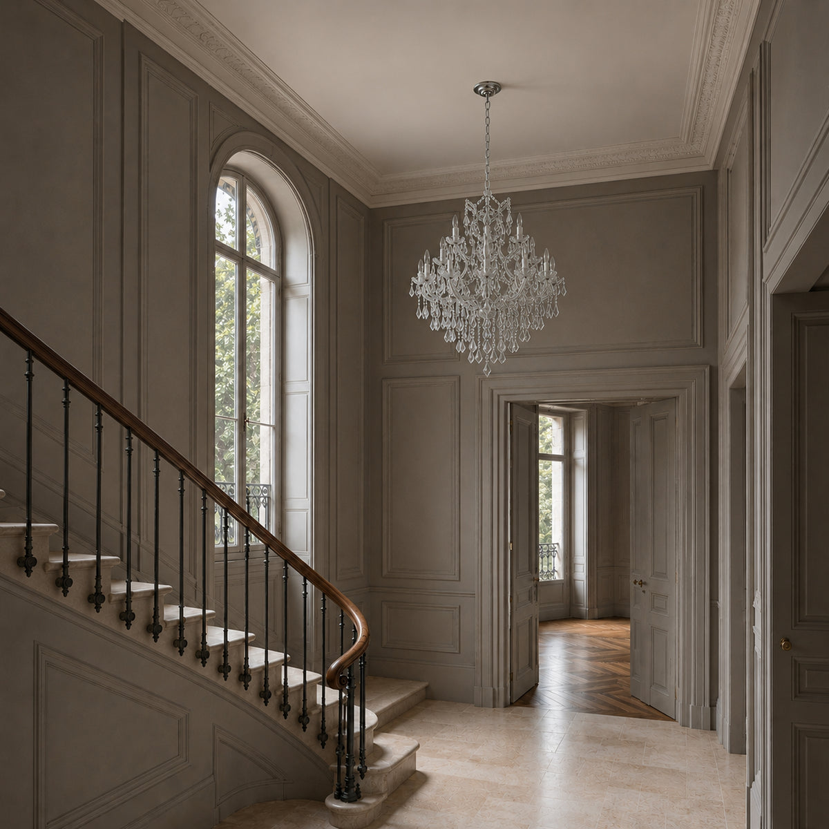 Maria Theresa Crystal Chandelier — 15-Light Gold K9 for High Ceilings