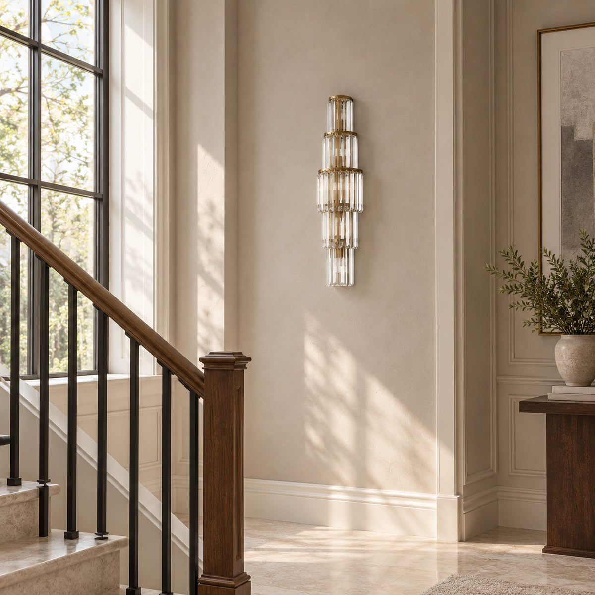 Stelo Vertical Wall Sconce, 5-Light Gold K9 Crystal, 29.5" H