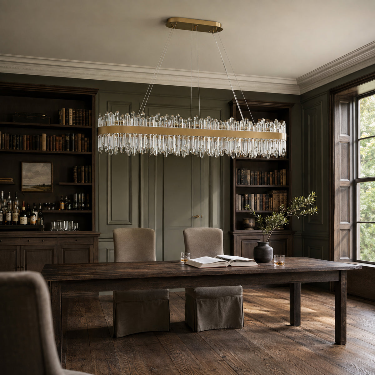 Rectangular Crystal Chandelier 57" — 32-Light Modern K9 Chandelier