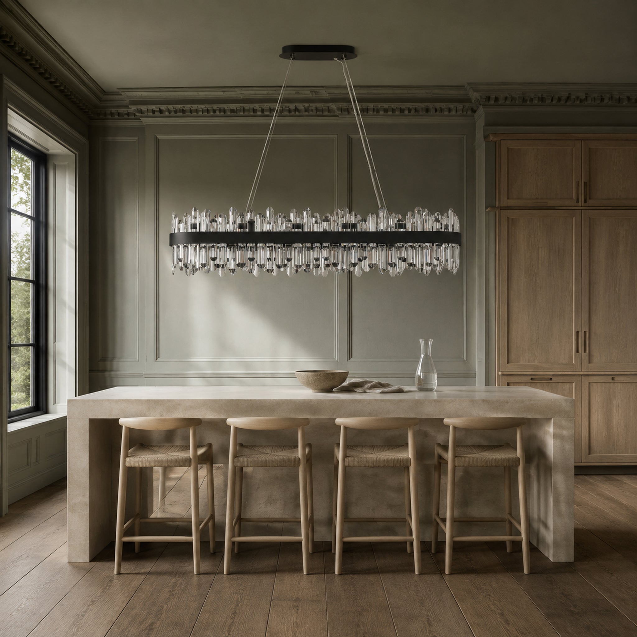 Oval Crystal Chandelier 45.3" — 24-Light Gold K9 Chandelier for Long Tables