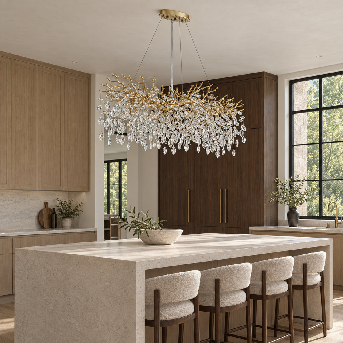 Rami Branch Chandelier, 12-Light Gold K9 Crystal, 47.2" Long