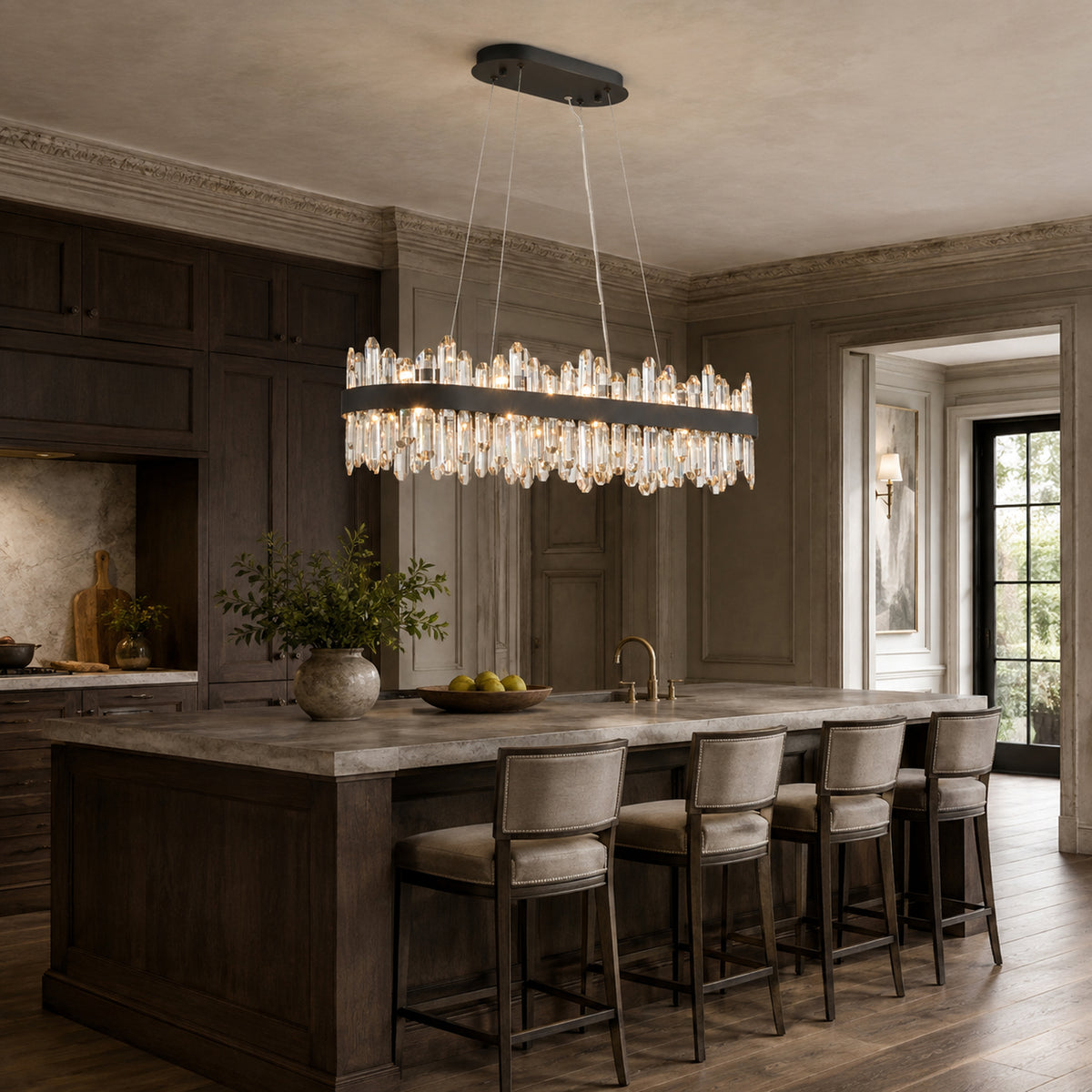 Modern Oval K9 Crystal Chandelier 35.4" — 20-Light, Black