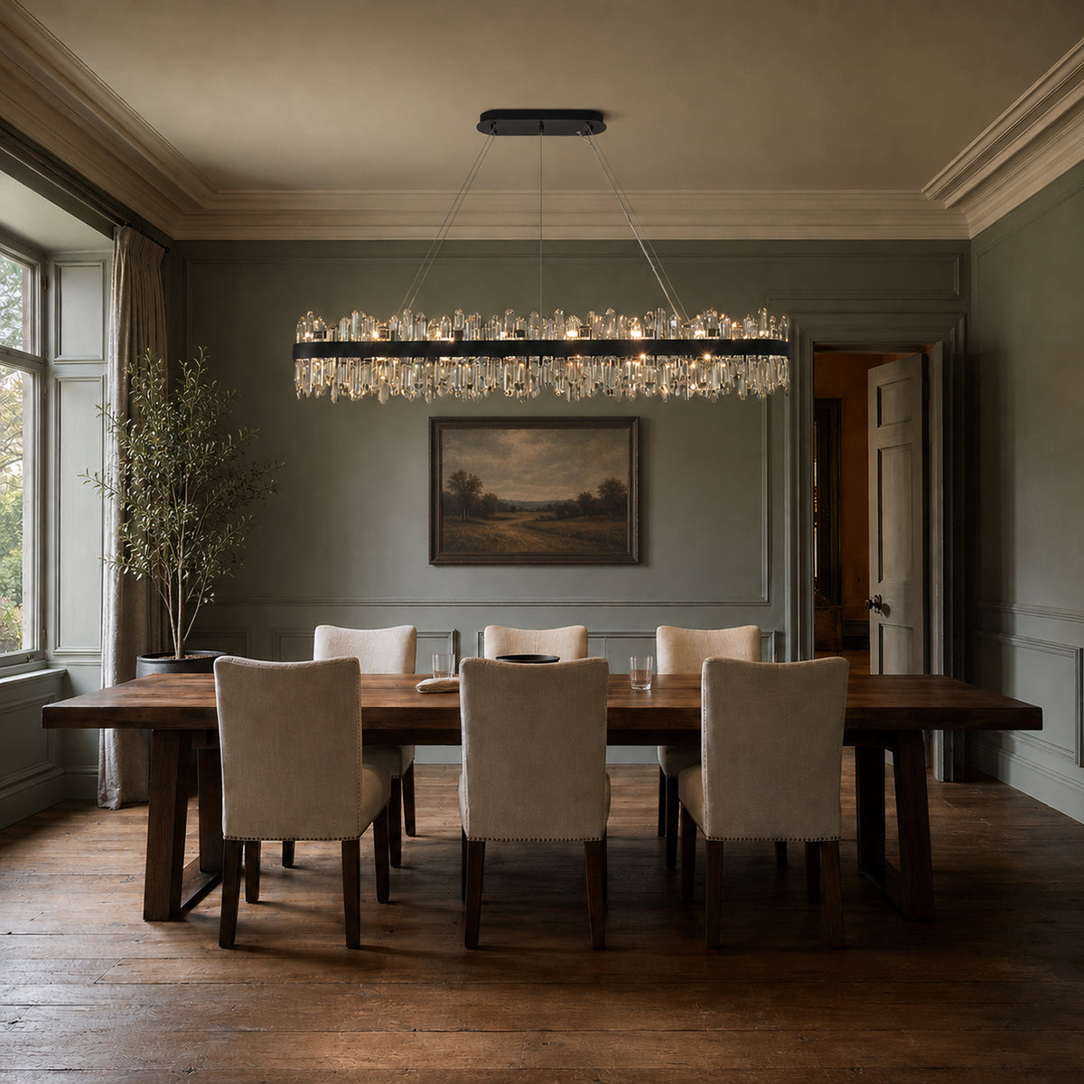 Rectangular Crystal Chandelier 57" — 32-Light Modern K9 Chandelier