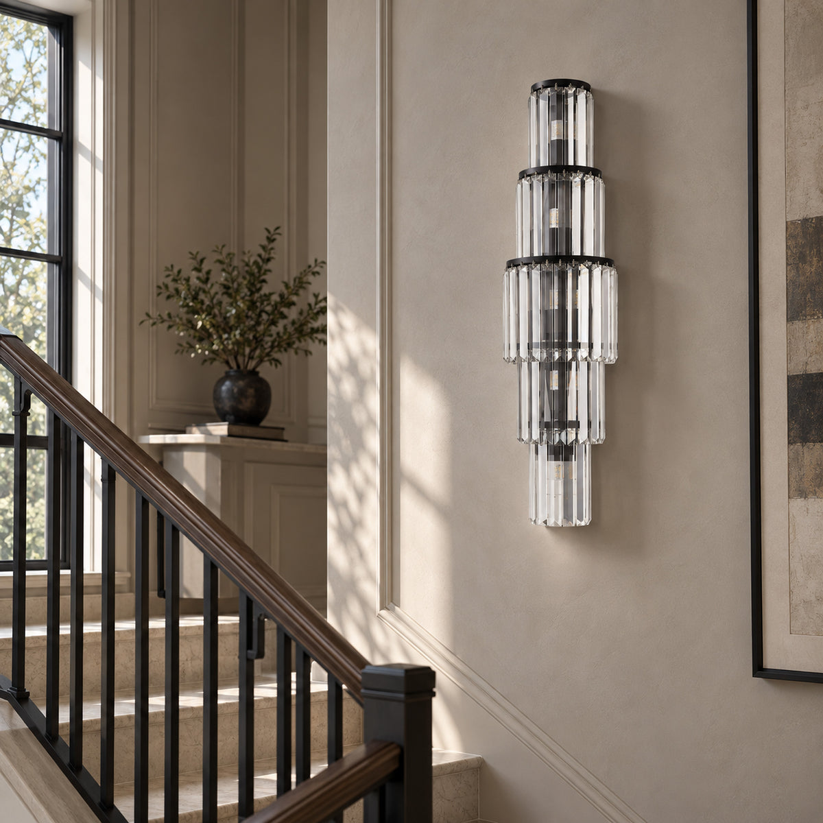 Stelo Vertical Wall Sconce, 5-Light Black K9 Crystal, 29.5" H
