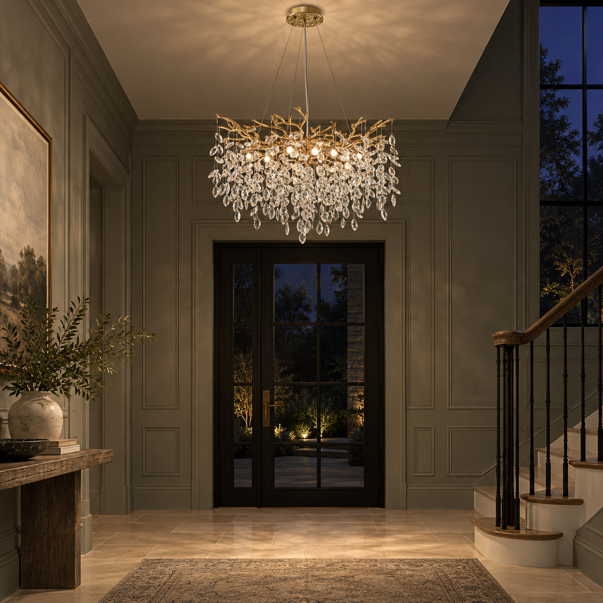 Rami Branch Chandelier, 10-Light Gold K9 Crystal, 31.5" Dia