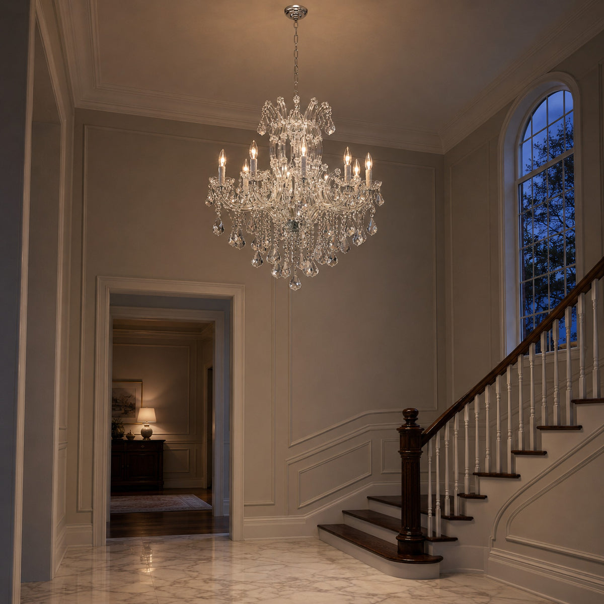 Maria Theresa Chandelier, 10-Light Chrome K9 Crystal, 29" Dia