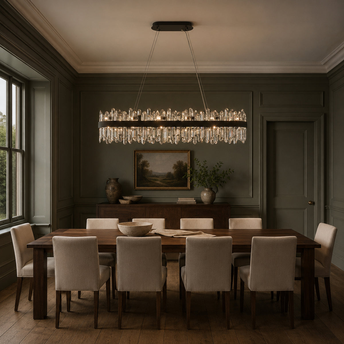 Oval Crystal Chandelier 45.3" — 24-Light Gold K9 Chandelier for Long Tables