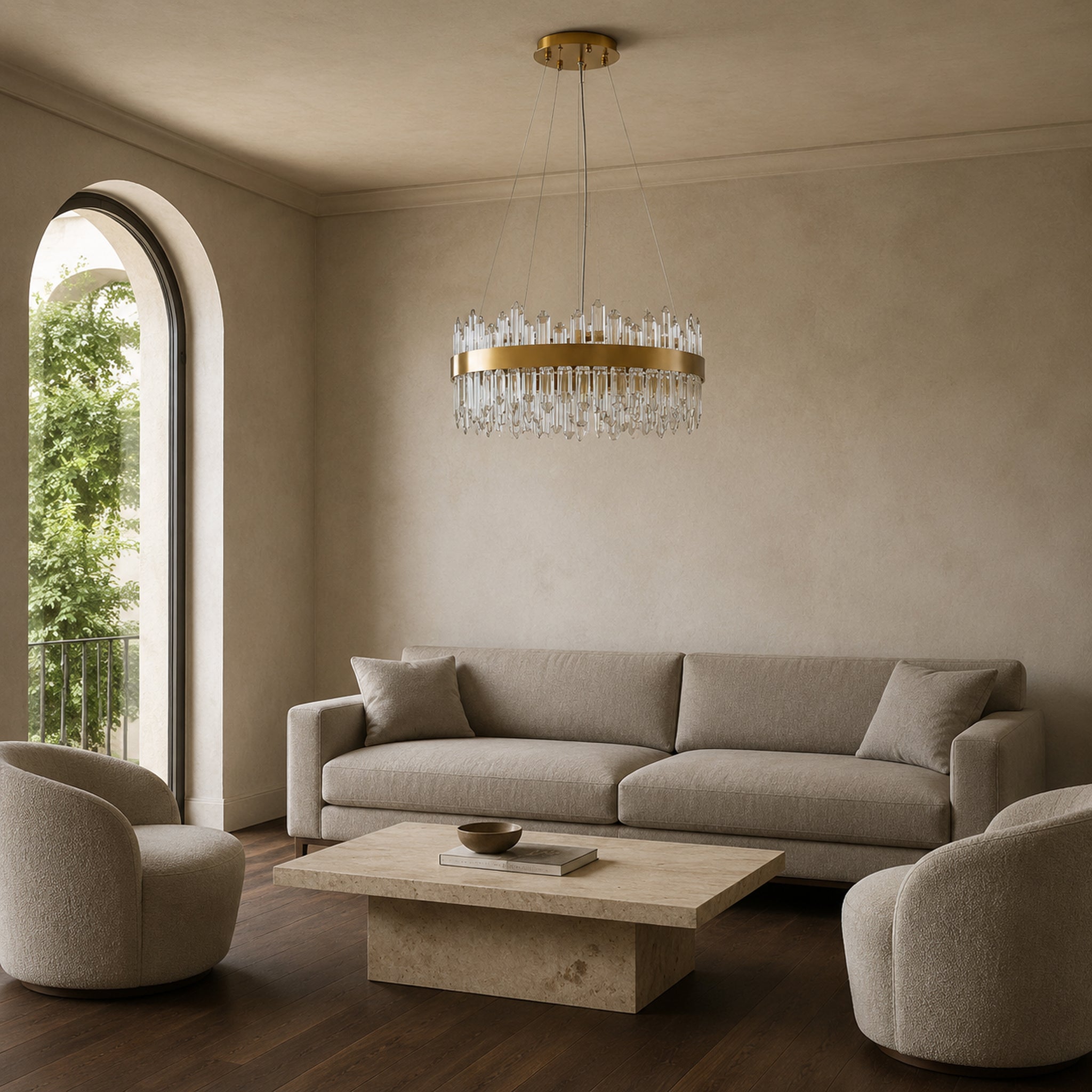 Round 2-Tier K9 Crystal Chandelier 23" — 16-Light Gold Modern Chandelier