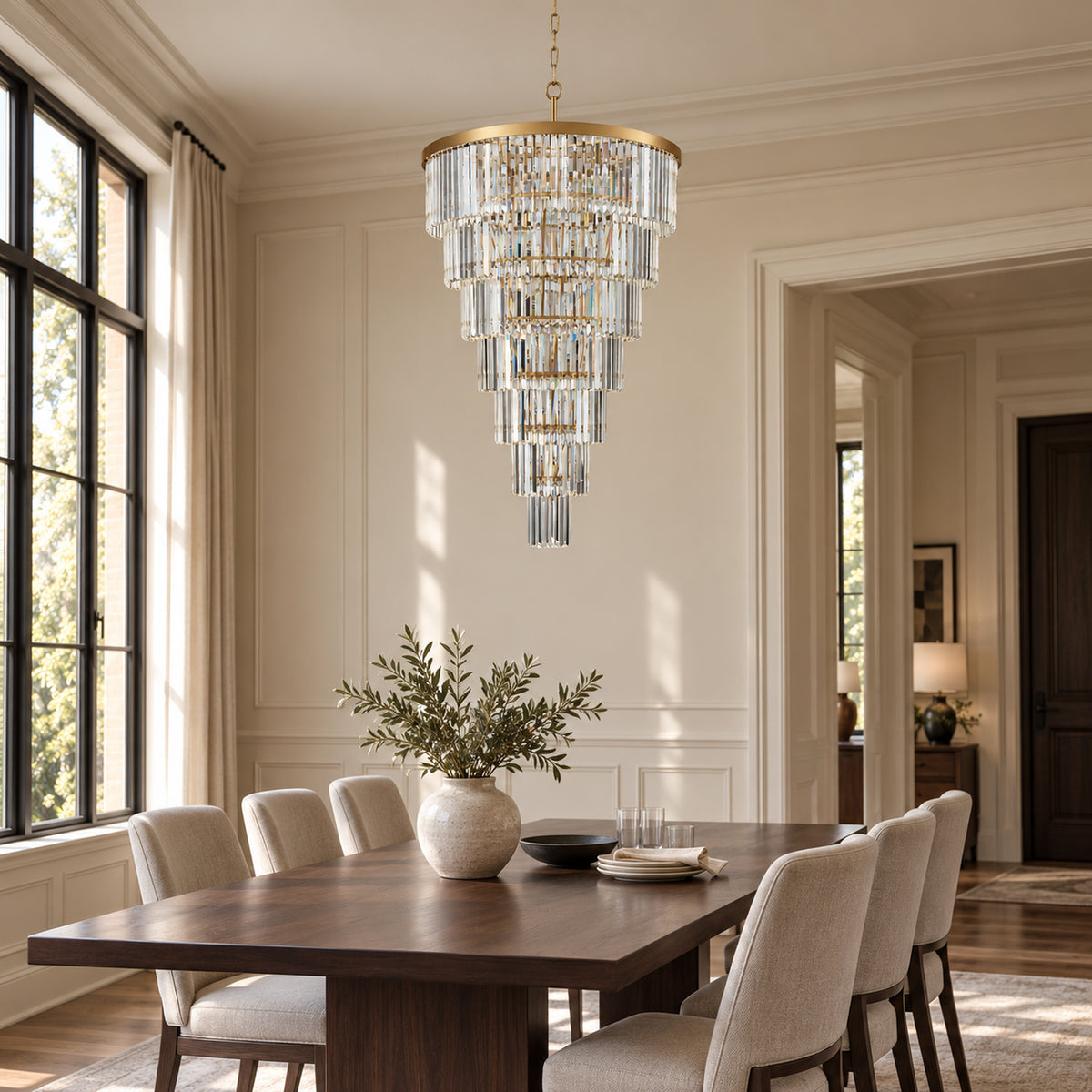 Cascata Chandelier, 7-Tier 22-Light Gold K9 Crystal, 30" Dia