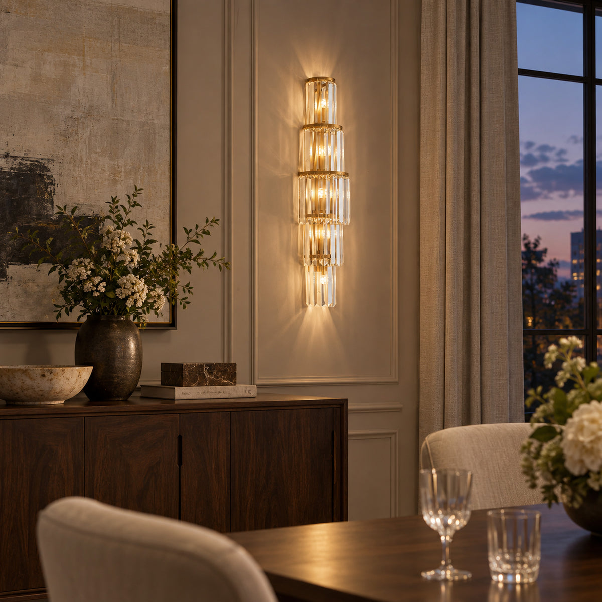 Stelo Vertical Wall Sconce, 5-Light Gold K9 Crystal, 29.5" H