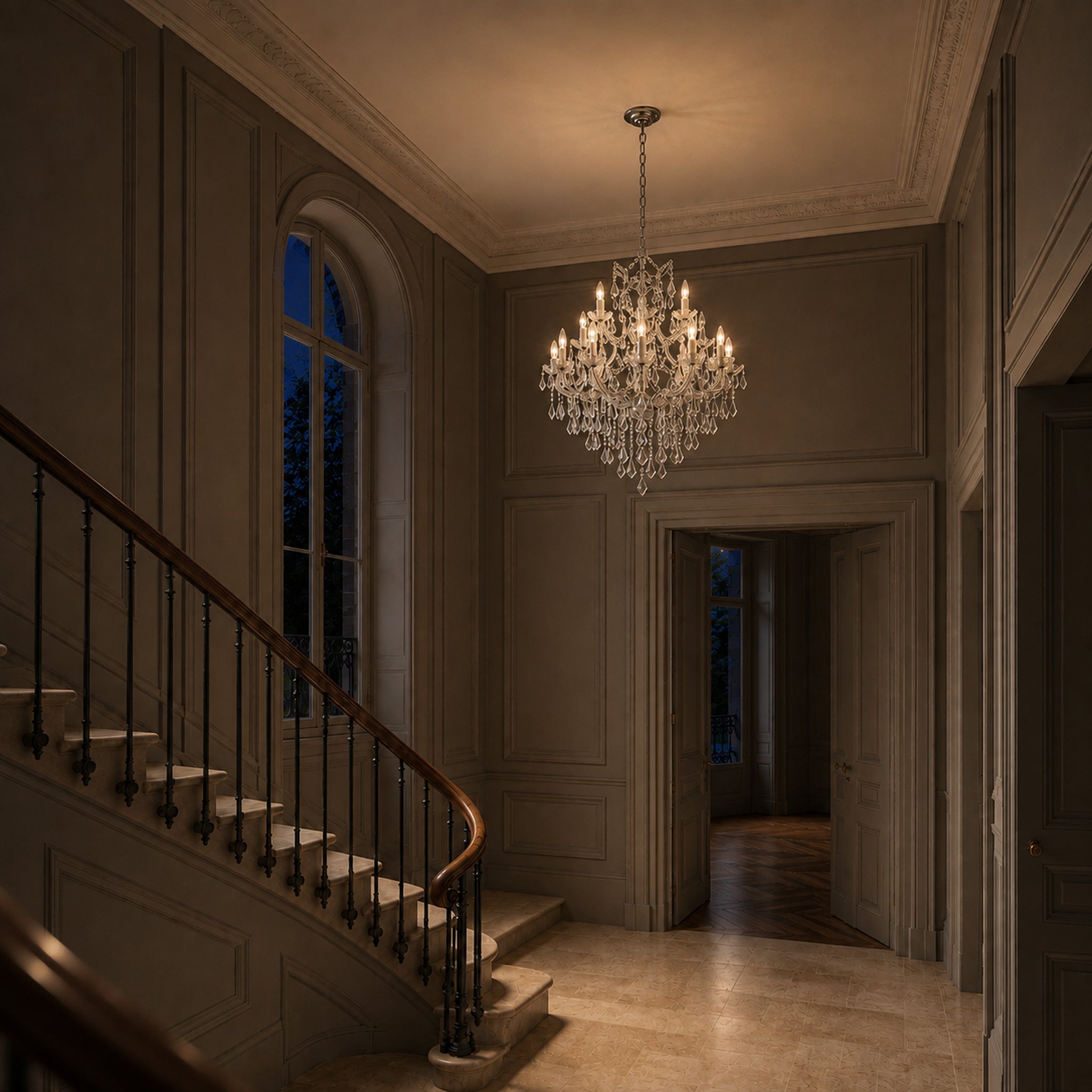 Maria Theresa Crystal Chandelier — 15-Light Gold K9 for High Ceilings