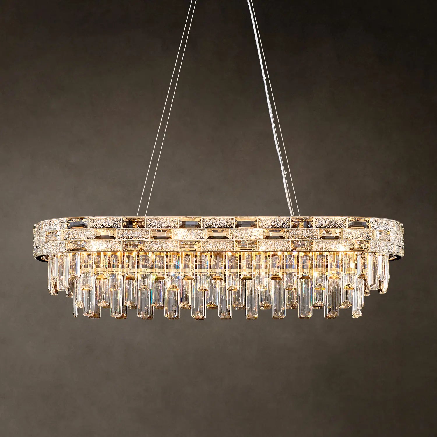 Oval Restaurant Chandelier - Length 34.3" Adjustable hanging height,  Decorative K9 Crystal Lighting Fixture for Dining Room Kitchen Island