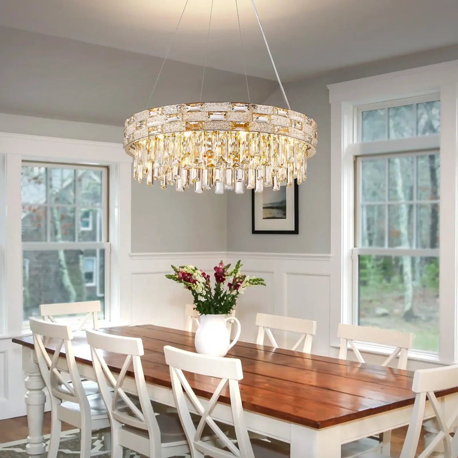 Exquisite Round 22.8" Crystal Chandelier - Suitable for Dining Room, Bedroom, Restaurant, Hotel & Villa Lobby