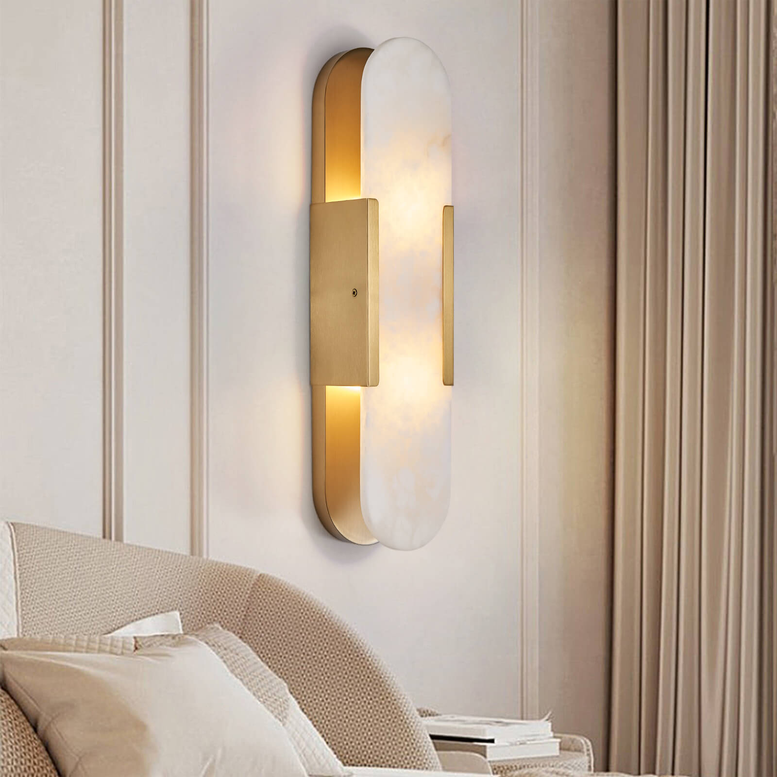 Modern Wall Sconces – Brass Alabaster Wall Light Fixtures, Bathroom Vanity Lights, Indoor Wall Lamps for Living Room, Bedroom, Hallway, Staircase