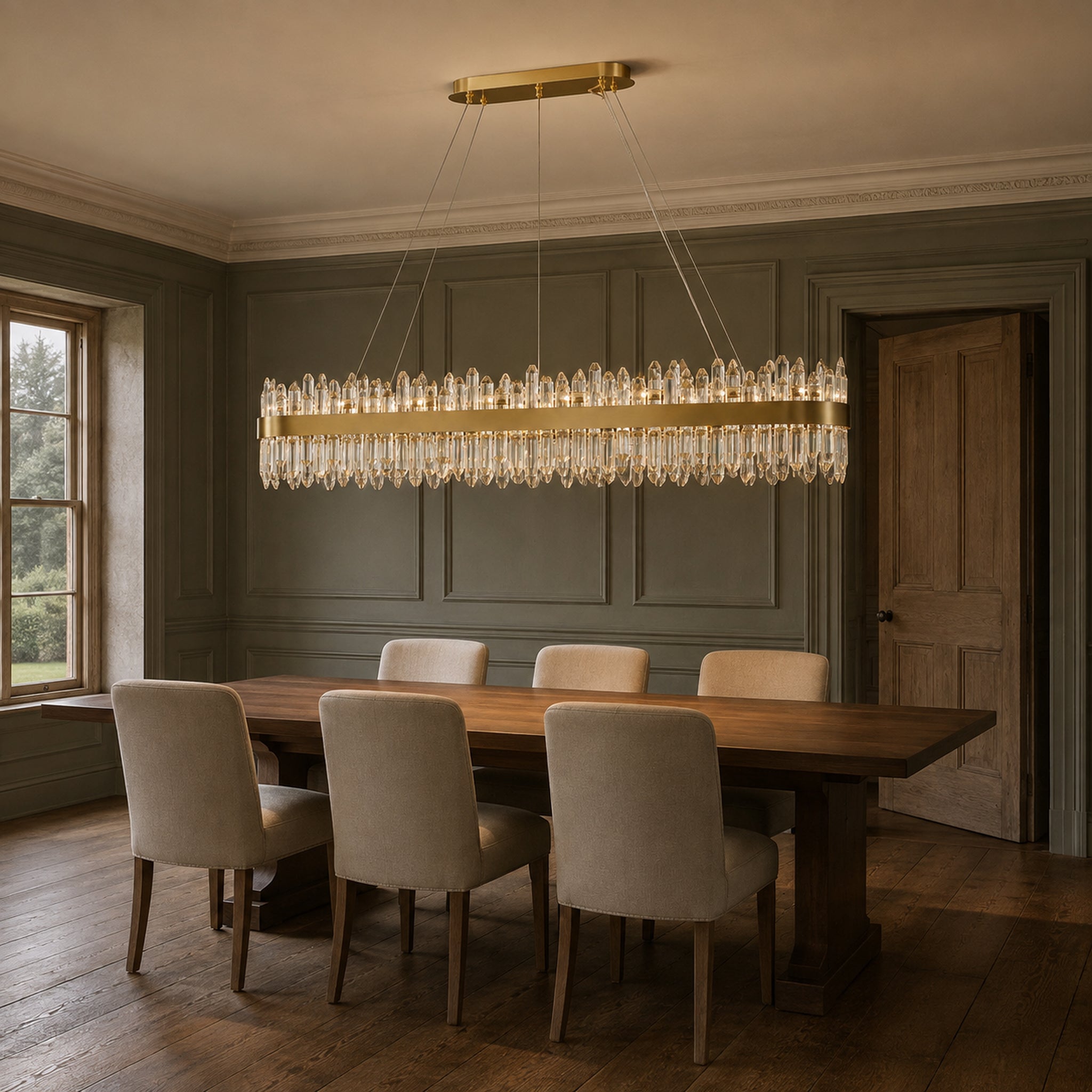 Rectangular Crystal Chandelier 57" — 32-Light Modern K9 Chandelier