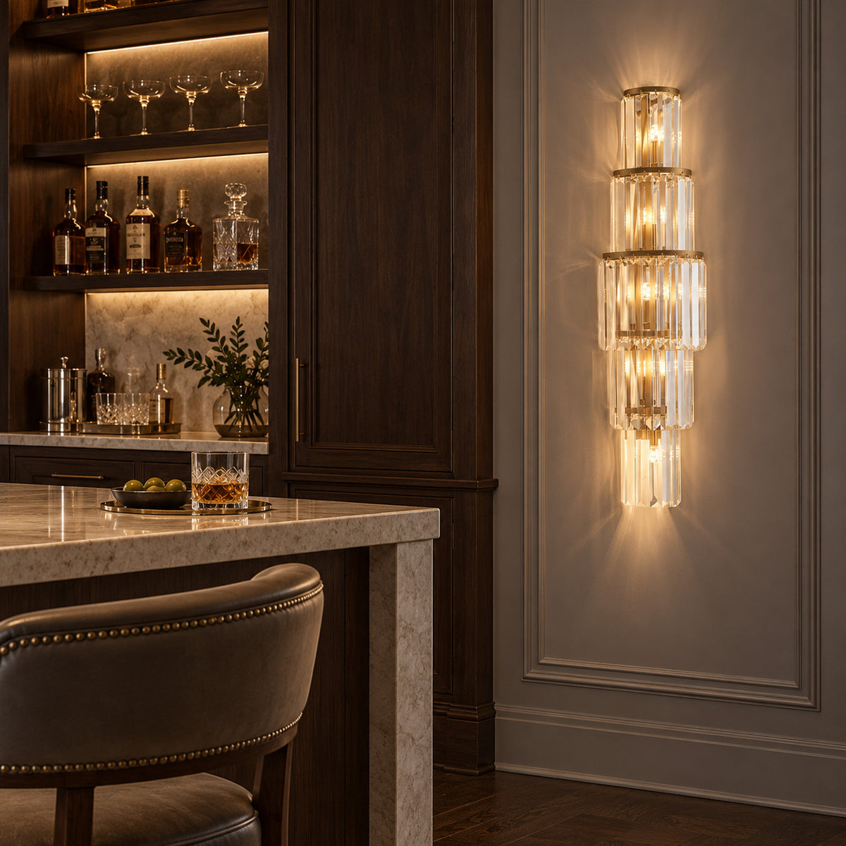 Stelo Vertical Wall Sconce, 5-Light Gold K9 Crystal, 29.5" H