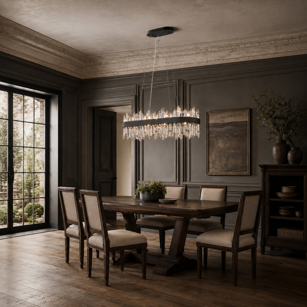 Modern Oval K9 Crystal Chandelier 35.4" — 20-Light, Black