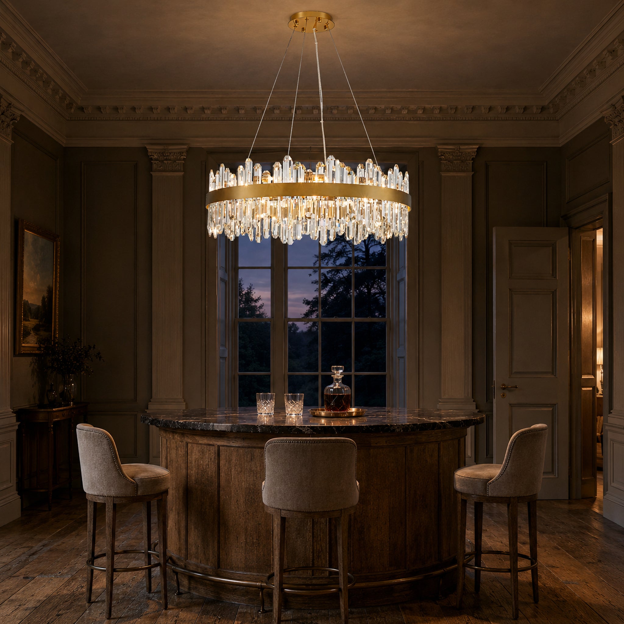 Modern Round Chandelier, D30 inch 24-Light 2-Tier K9 Crystal Pendant Ceiling Light Fixture for Dining Room, Living Room, Kitchen