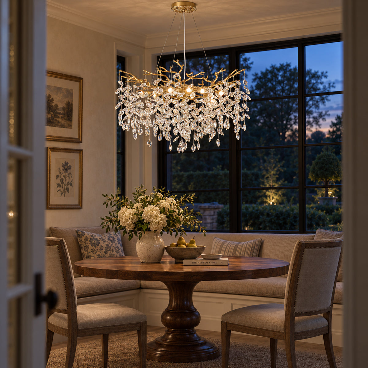 Rami Branch Chandelier, 10-Light Gold K9 Crystal, 31.5" Dia