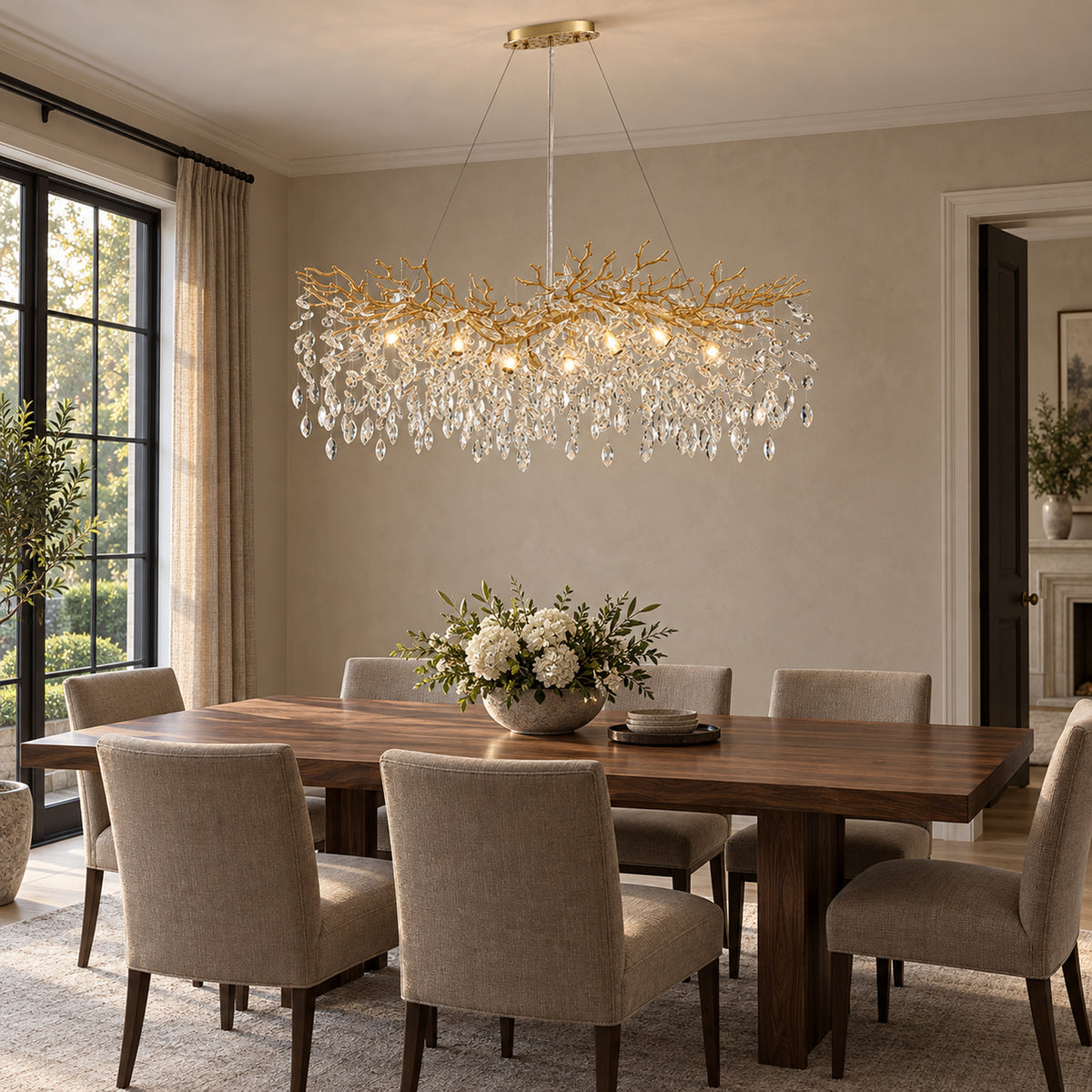 Rami Branch Chandelier, 12-Light Gold K9 Crystal, 47.2" Long
