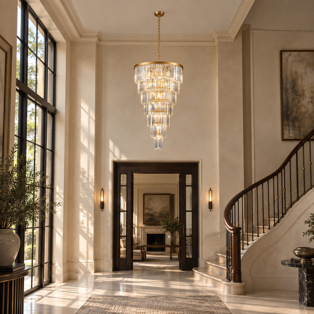 Cascata Chandelier, 7-Tier 22-Light Gold K9 Crystal, 30" Dia