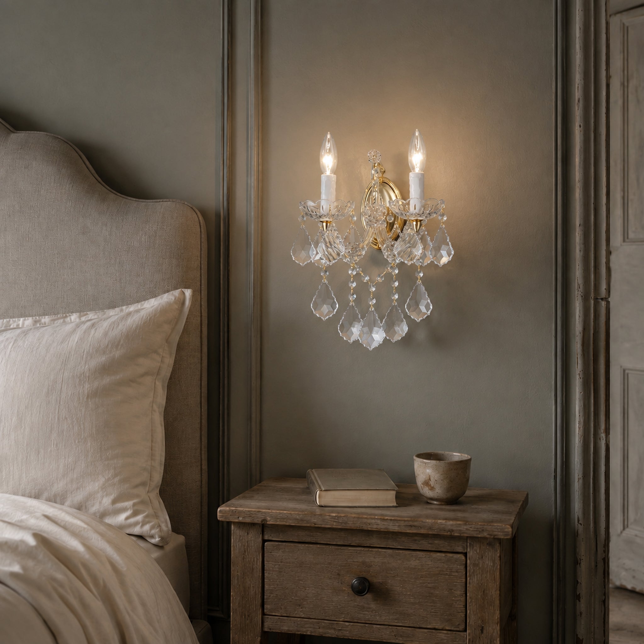Maria Theresa Wall Sconce, 2-Light Gold K9 Crystal, 13" W