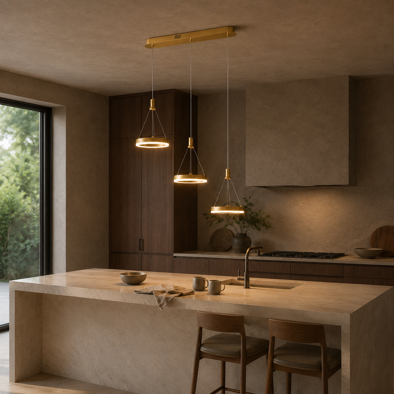 Aitu Linear LED Chandelier | Gold Multi-Light Kitchen Island Pendant for Dining Rooms