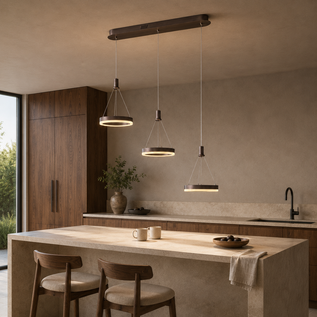 Aitu Linear LED Chandelier | Gold Multi-Light Kitchen Island Pendant for Dining Rooms