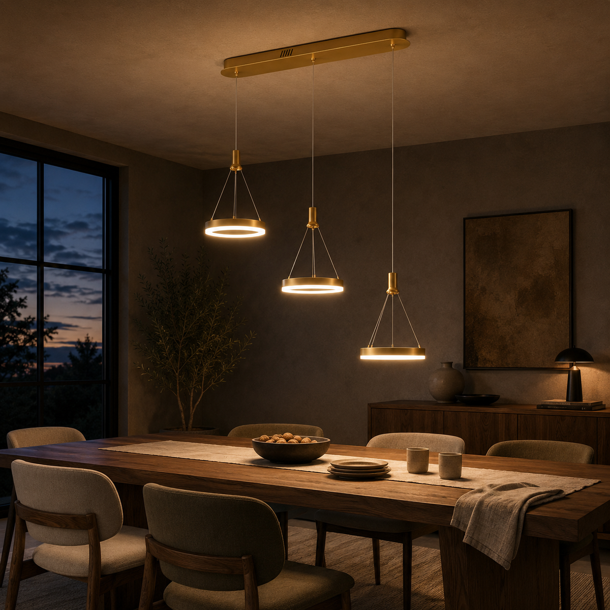 Aitu Linear LED Chandelier | Gold Multi-Light Kitchen Island Pendant for Dining Rooms