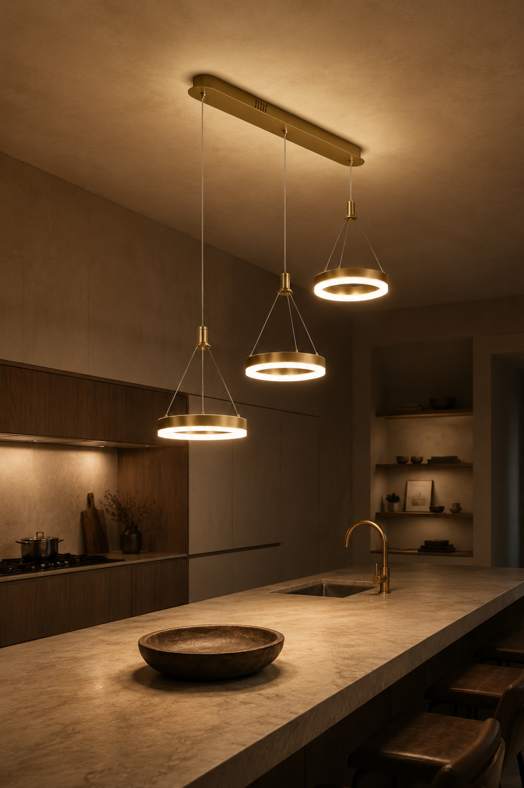Aitu Linear LED Chandelier | Gold Multi-Light Kitchen Island Pendant for Dining Rooms